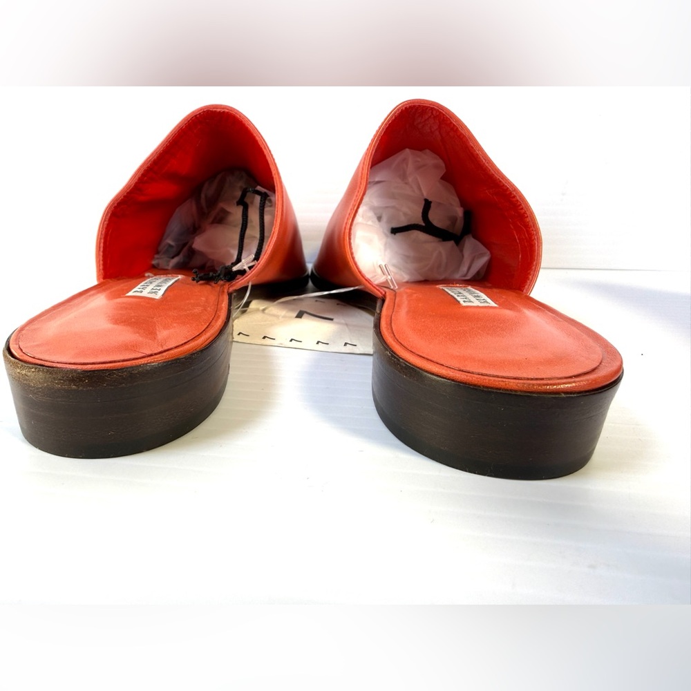 Barneys New York Red Leather Slide Mules - Picture 6 of 10